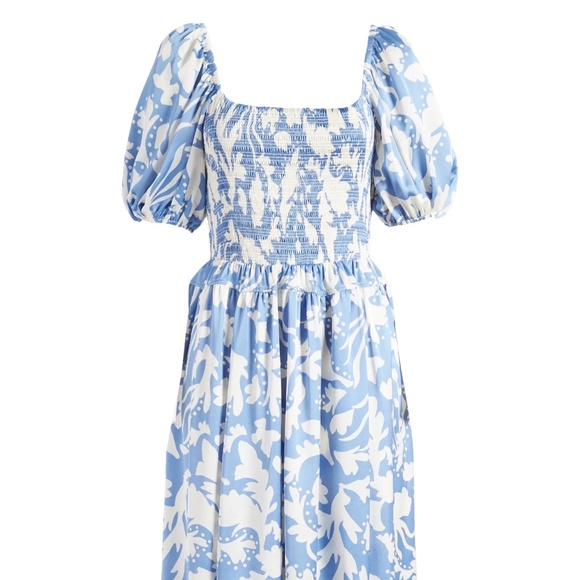 Moon River Blue Abstract Print Smocked Bodice Dress Size Small - Picture 1 of 5